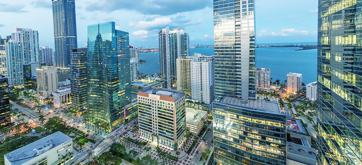 Birds eye view of buildings in city